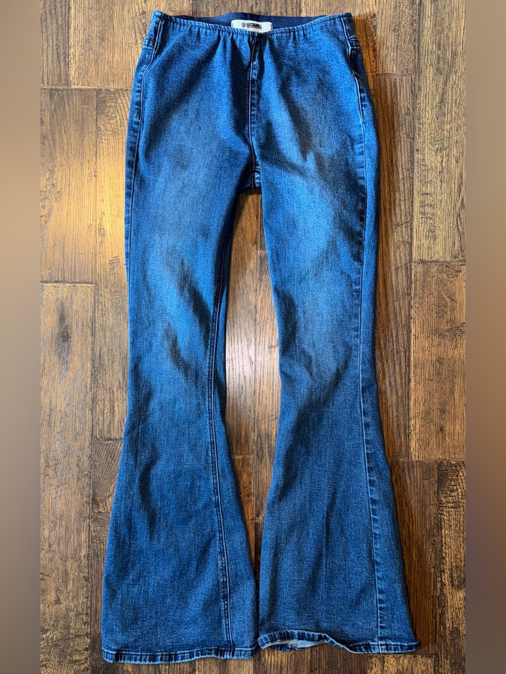 Rock & Roll Cowgirl Dark Blue Flare Bell Bottom Pull On Jeans Size 27